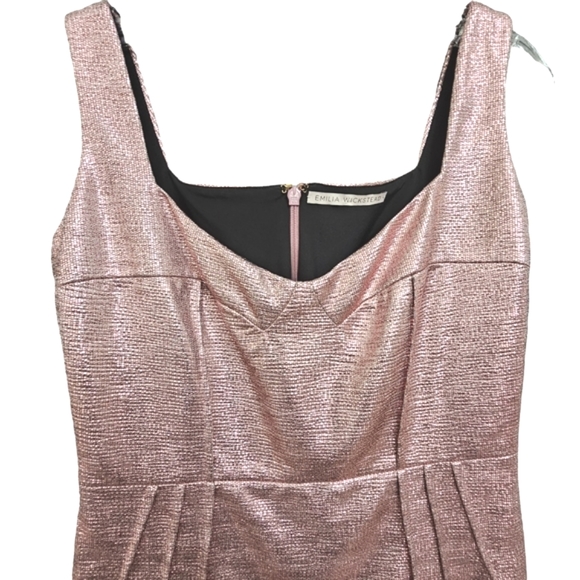 Emilia Wickstead Judi Crepe Rose Gold Metalic Sleeveless Cocktail Mini Dress - Picture 6 of 17